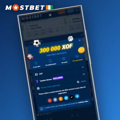 Comptoir d'agent local Mostbet où un joueur dépose des billets XOF pour ouvrir son compte
